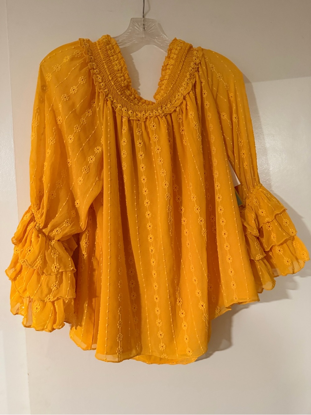 Mustard Yellow off the shoulder Blouse with Ruffled Sleeves